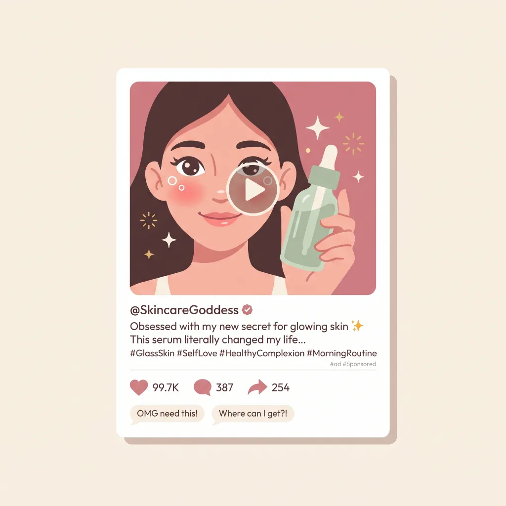 Influencer skincare post with hidden #ad disclosure
